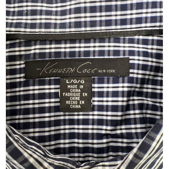 Kenneth Cole New York‎ Men's Dress Shirt Size Large 16.5 Blue Check Long Sleeve - Picture 4 of 9